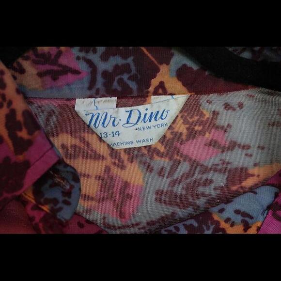 Vintage 70's Floral Mr. Dino Button Down Blouse 60s - Picture 5 of 5